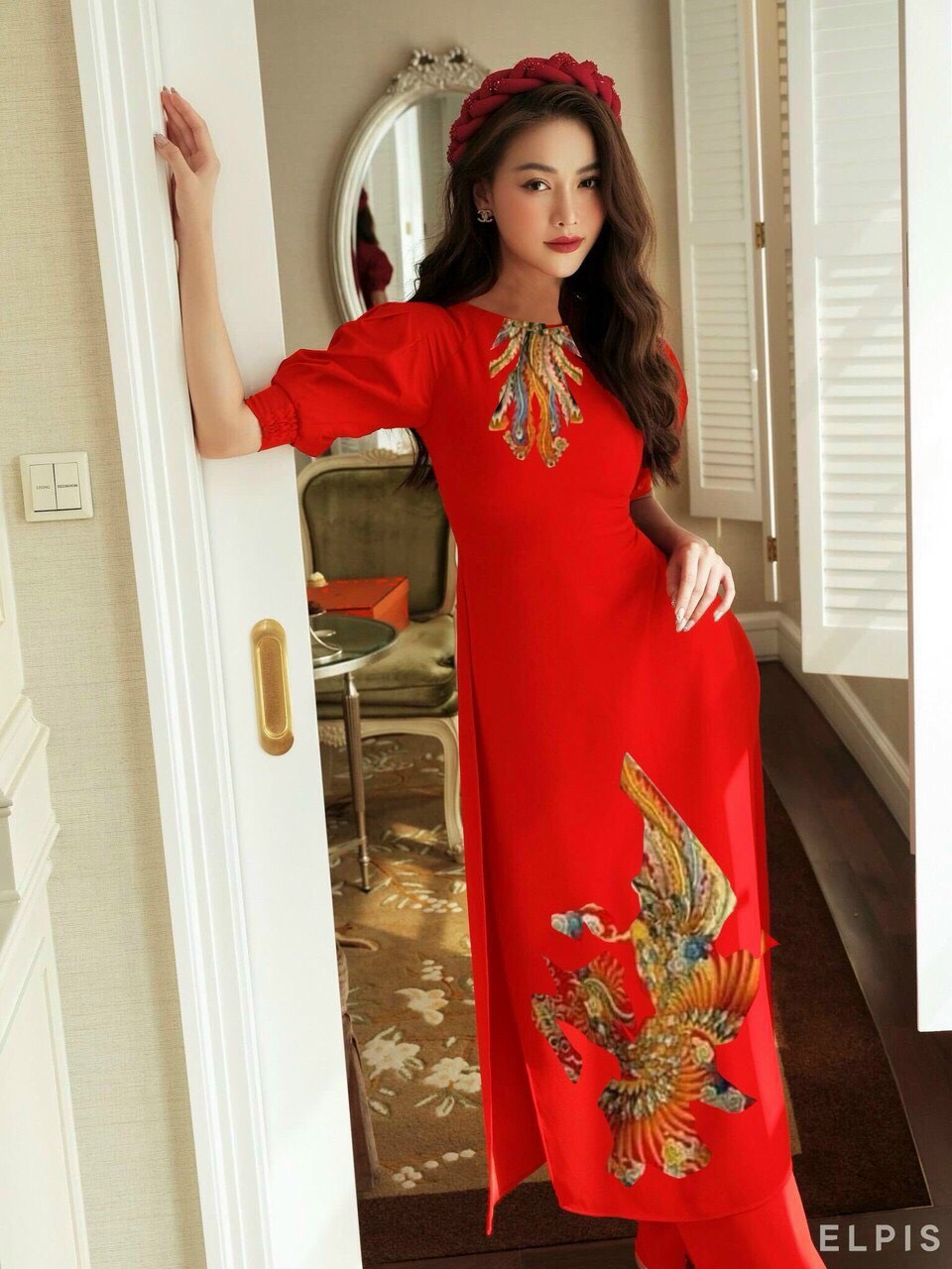 Set Áo Dài Họa Tiết Chim Phượng - AV390